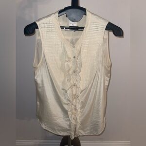 Max Mara Weekend Cream Silk & Cotton Ruffled Button-Down Sleeveless Blouse